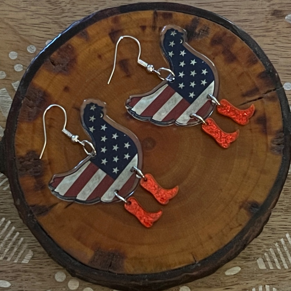 New Acrylic Patriotic Chicken Earrings With Dangling Red Glitter Cowboy Boots